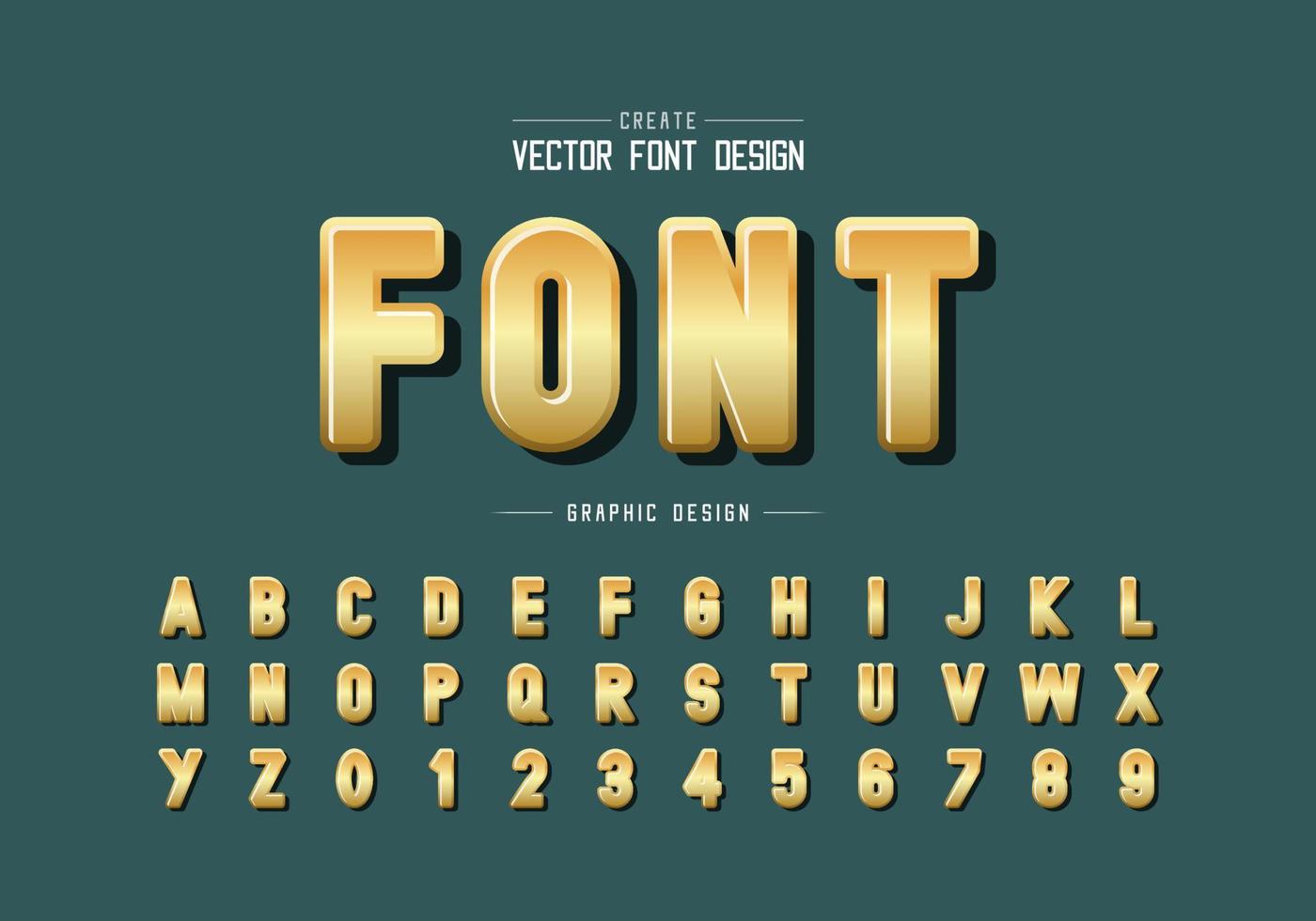 carattere oro e vettore alfabeto, design di lettere e numeri in stile dorato, testo grafico su sfondo