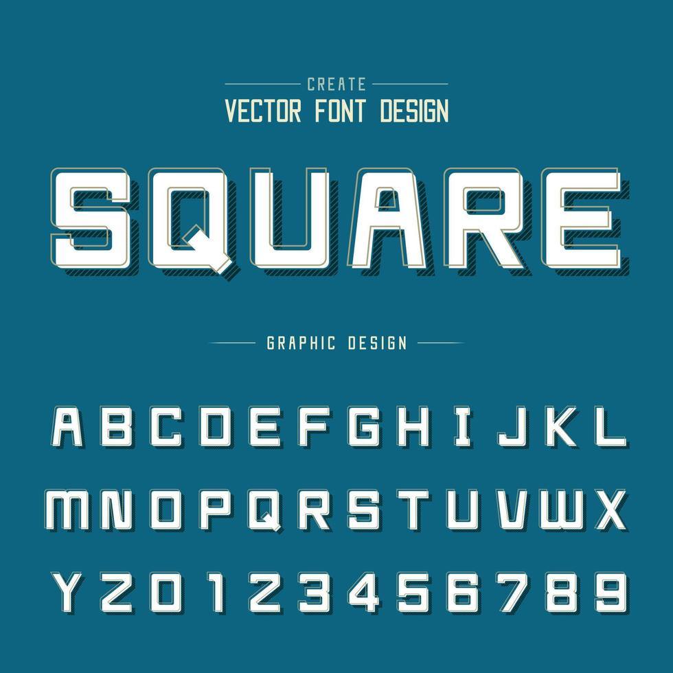 vettore di caratteri e alfabeto, design di lettere e numeri di caratteri quadrati, testo grafico su sfondo