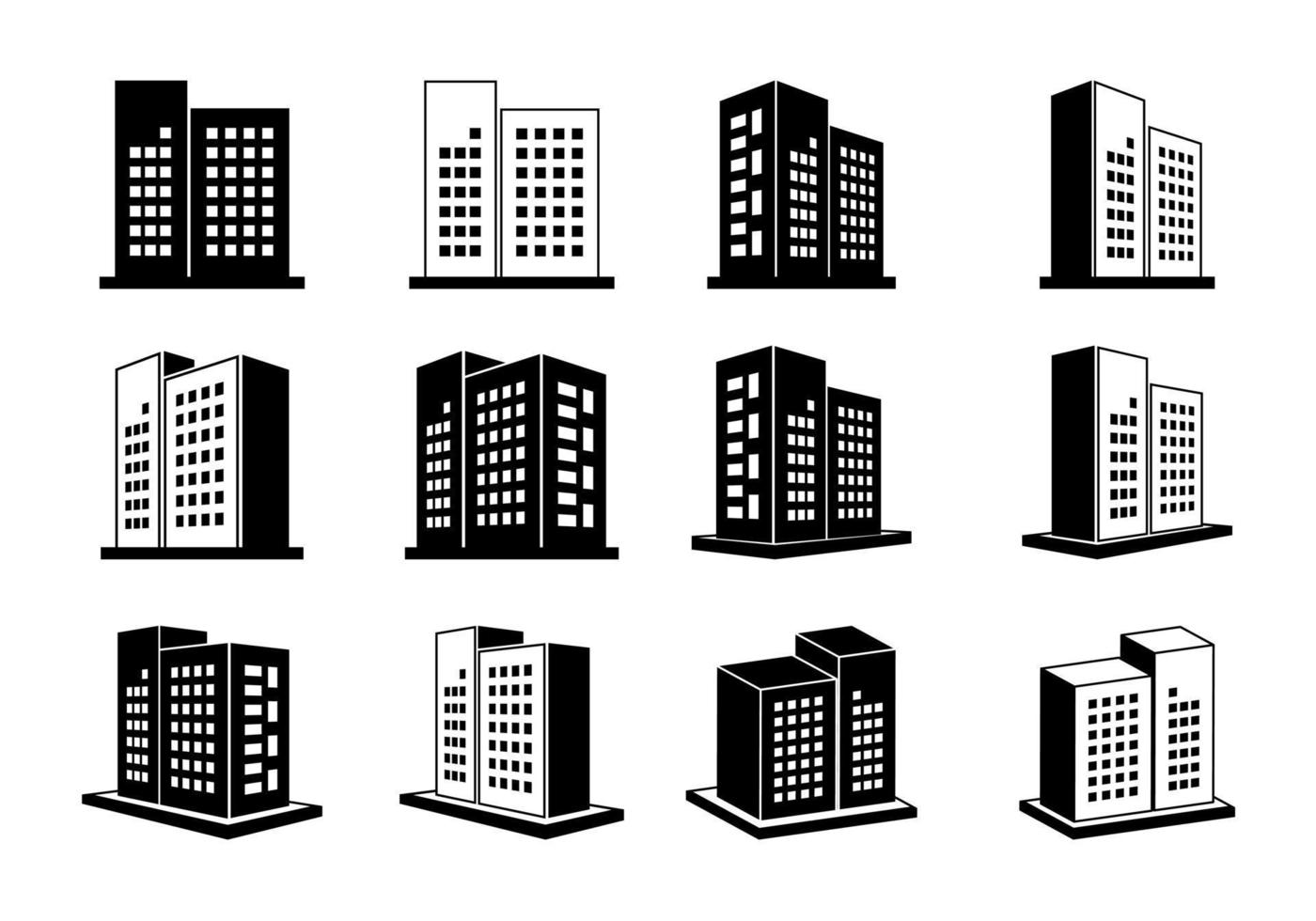 icone edificio e azienda, banca vettoriale 3d e collezione di uffici