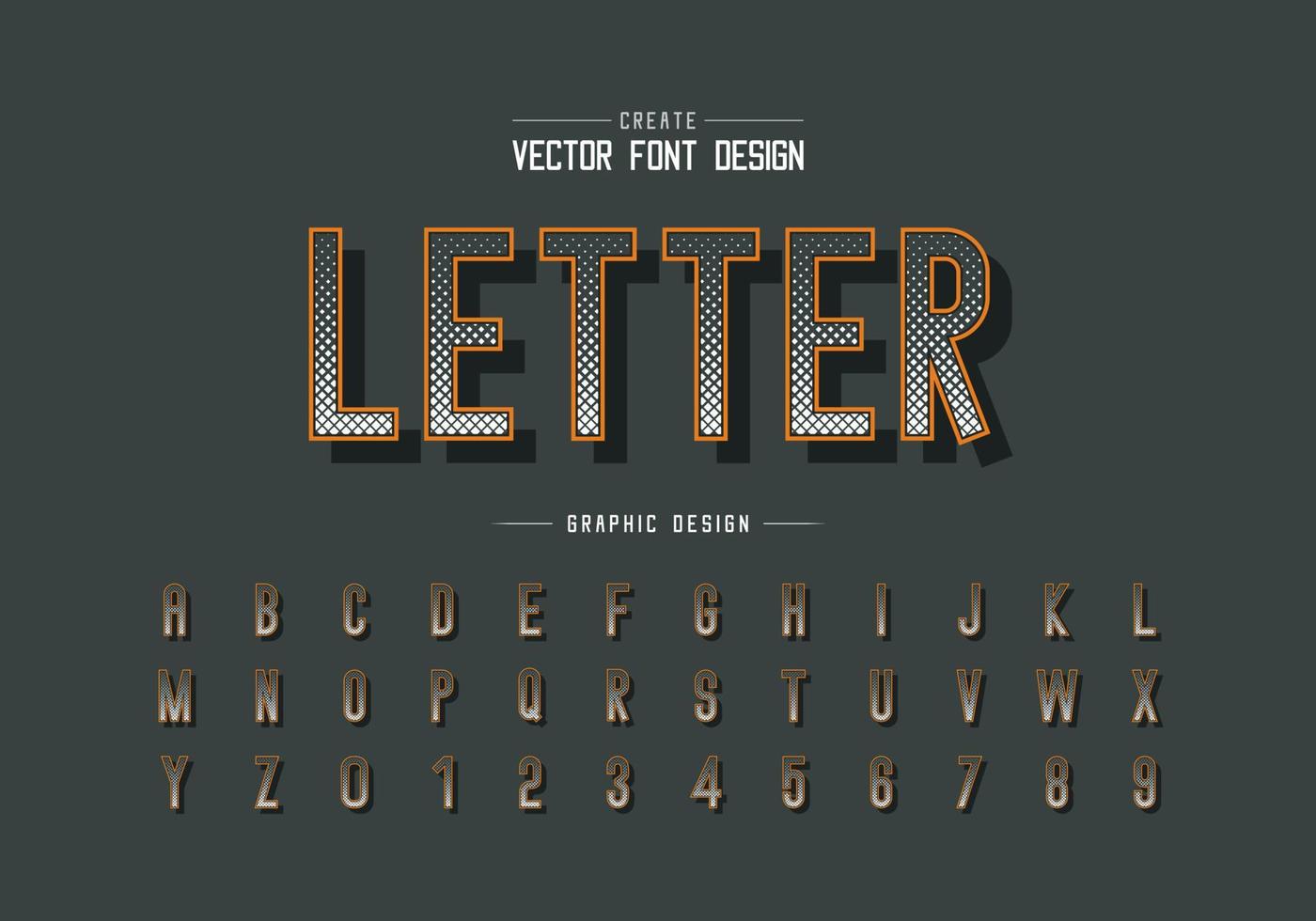 carattere quadrato mezzitoni e vettore alfabeto, carattere tipografico di lettere digitali e design dei numeri