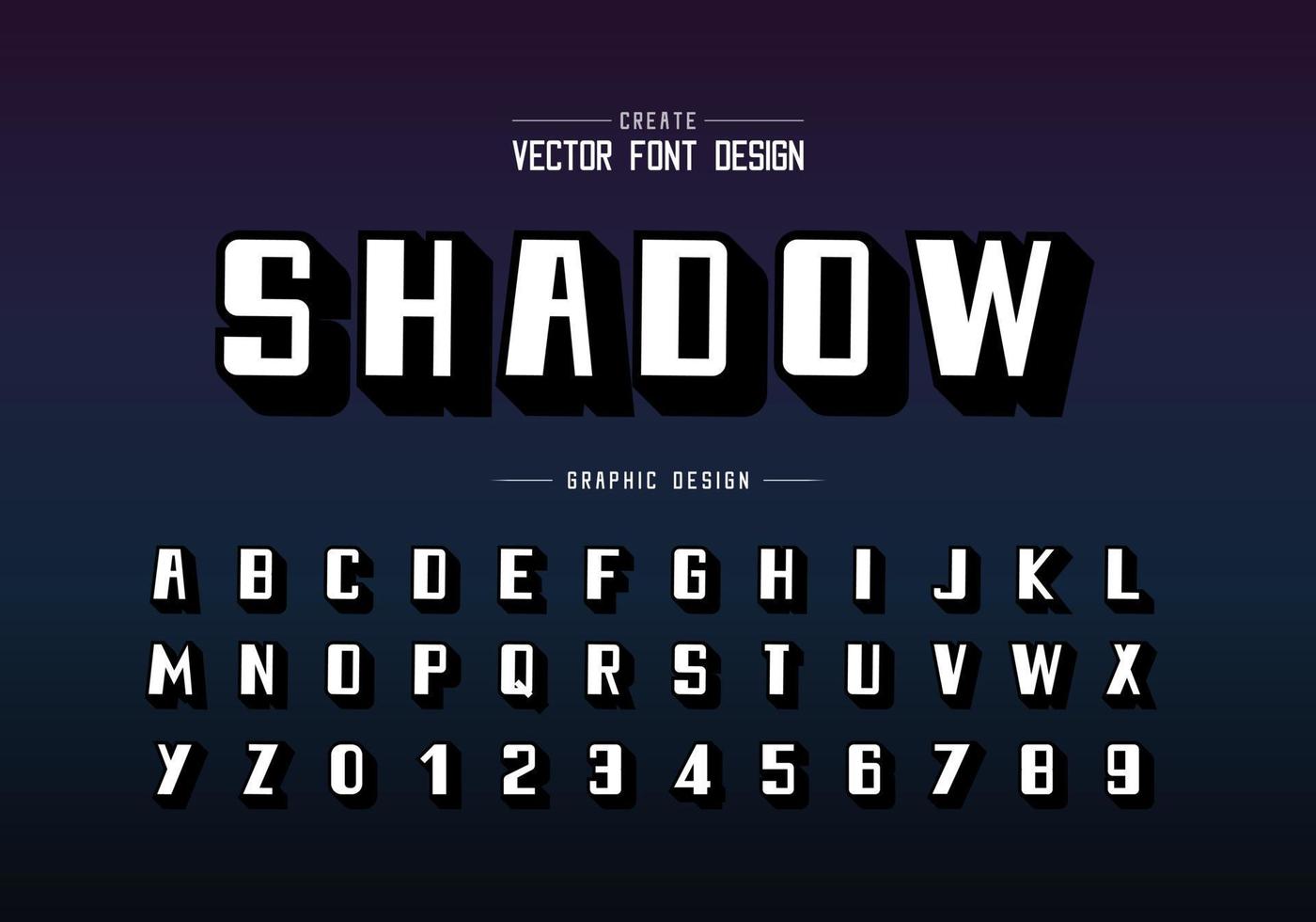carattere in grassetto e vettore alfabeto, carattere tipografico ombra e design numerico, testo grafico su sfondo