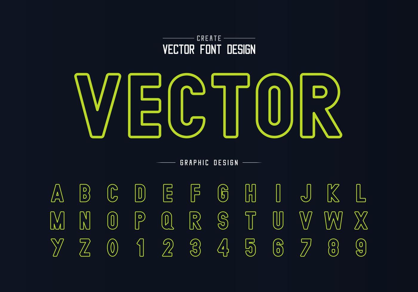 carattere della linea verde e vettore dell'alfabeto, design della lettera e del numero del carattere di stile