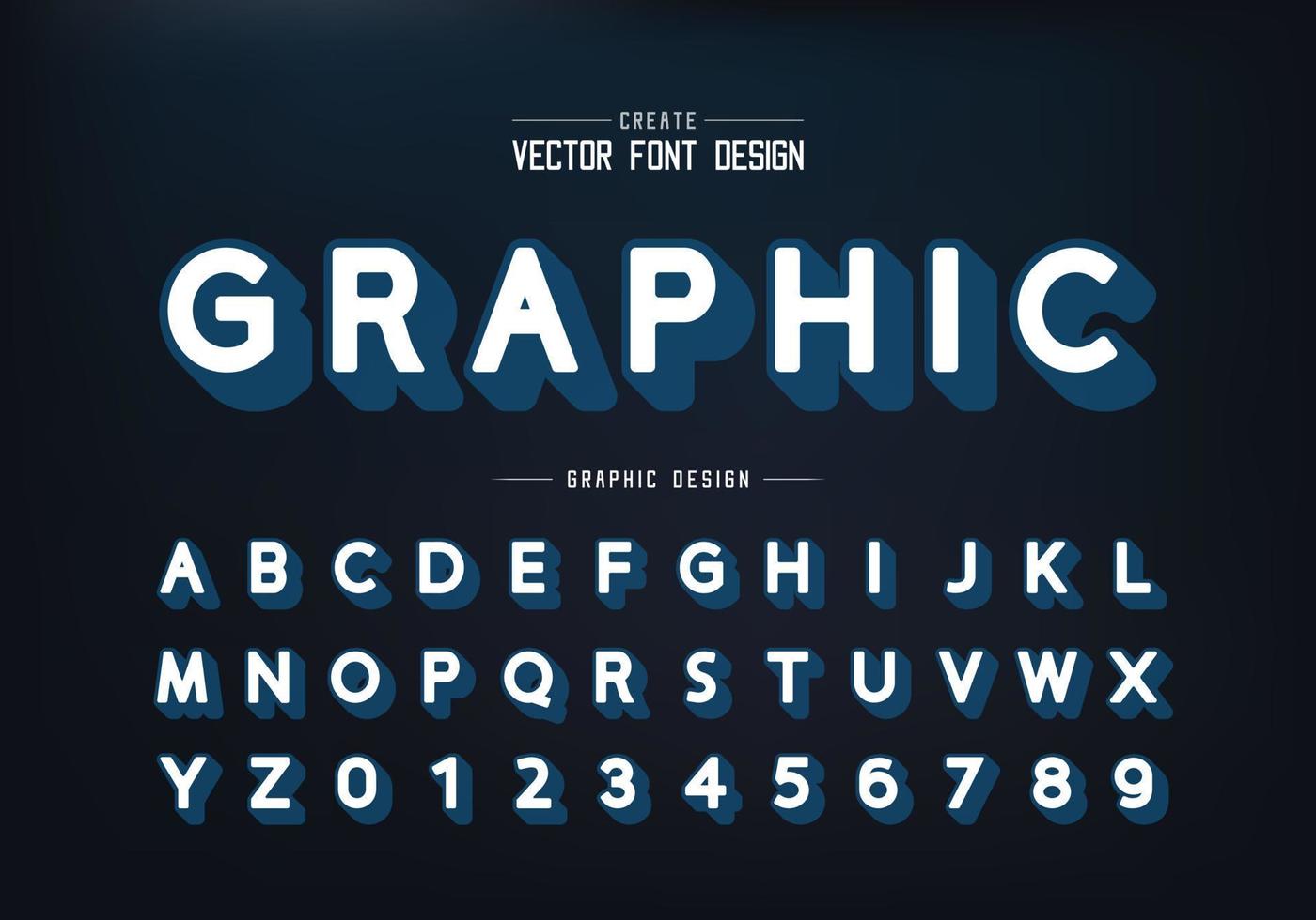 carattere ombra e vettore alfabeto rotondo, carattere tipografico e numero di design, testo grafico su sfondo