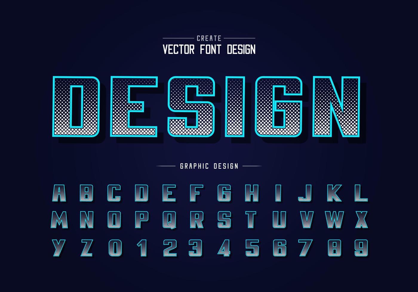 carattere quadrato mezzitoni e vettore alfabeto in grassetto, carattere tipografico di scrittura digitale e design numerico