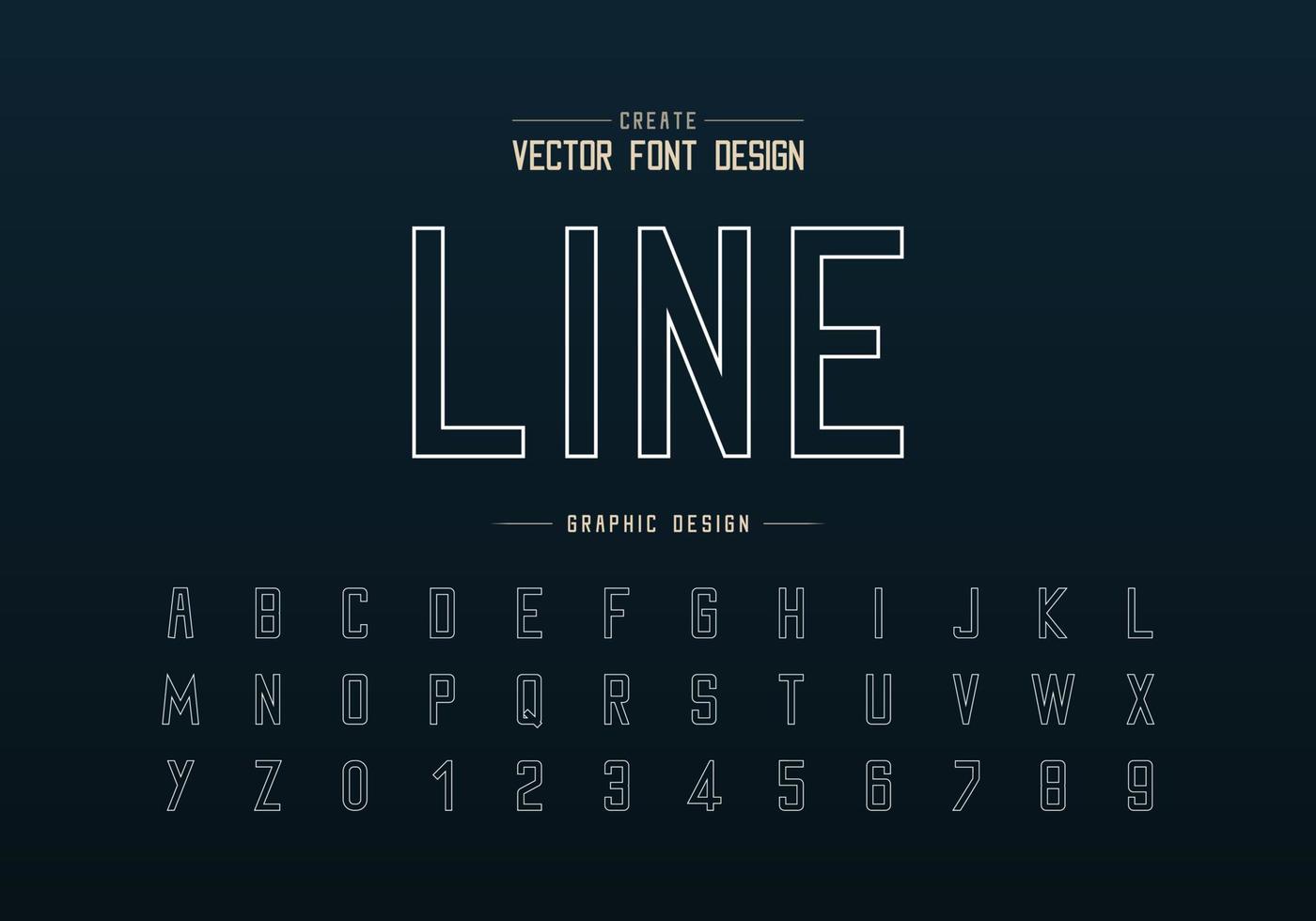 carattere di linea e vettore dell'alfabeto, design del numero di caratteri e lettere, testo grafico sullo sfondo