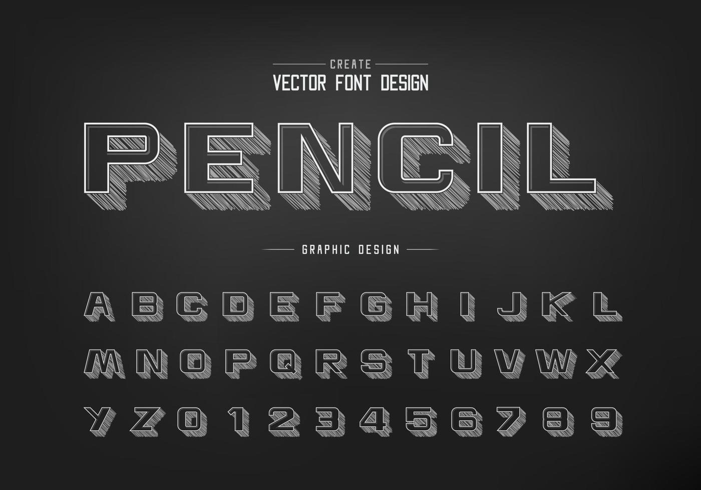 carattere schizzo a matita e vettore alfabeto in grassetto, lettera e numero del carattere tipografico con design in gesso