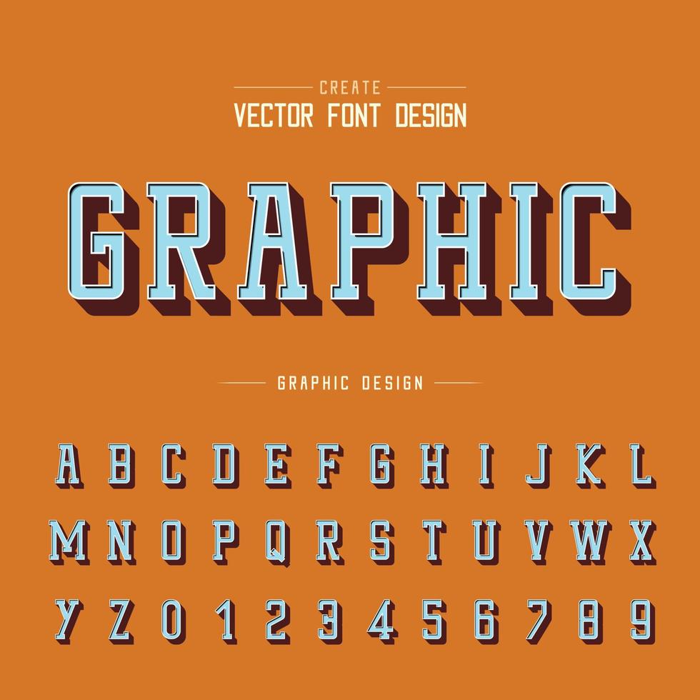 carattere 3d e vettore alfabeto, carattere tipografico ombra e design numerico, testo grafico su sfondo