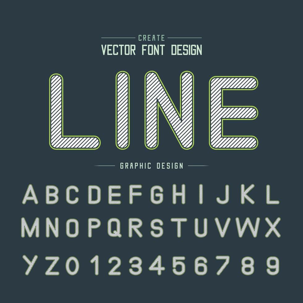 carattere di linea e vettore alfabeto, design di lettere e numeri di caratteri, testo grafico su sfondo