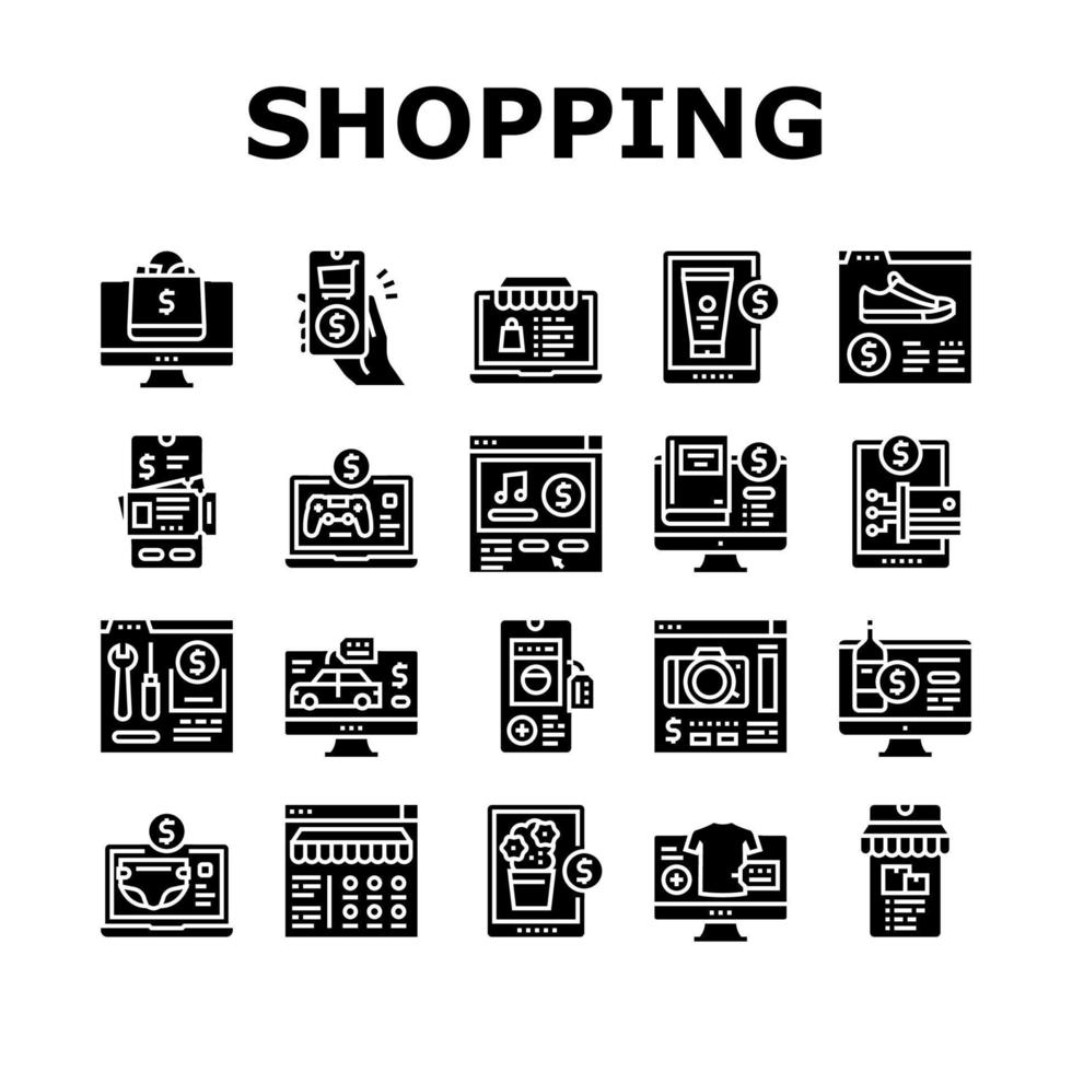 icone della raccolta di app per lo shopping online impostate il vettore