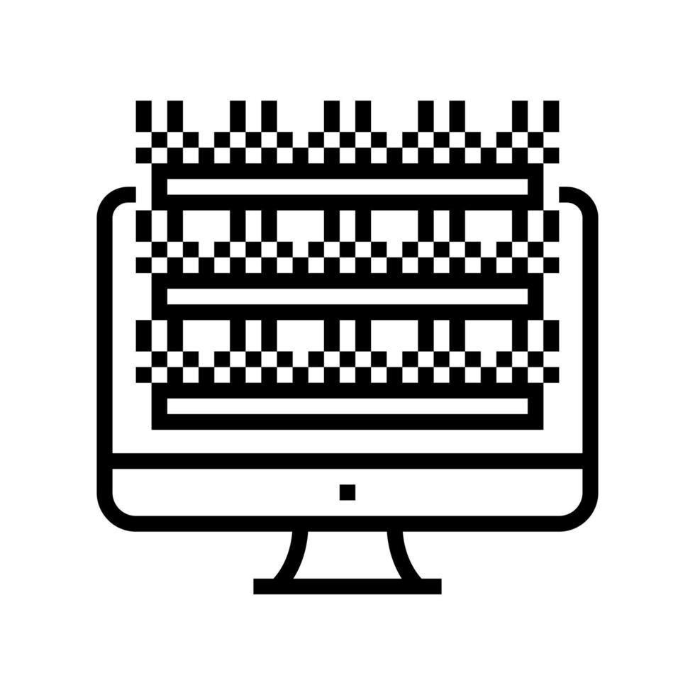 illustrazione vettoriale dell'icona della linea di produzione di semiconduttori dello schermo del computer di prova