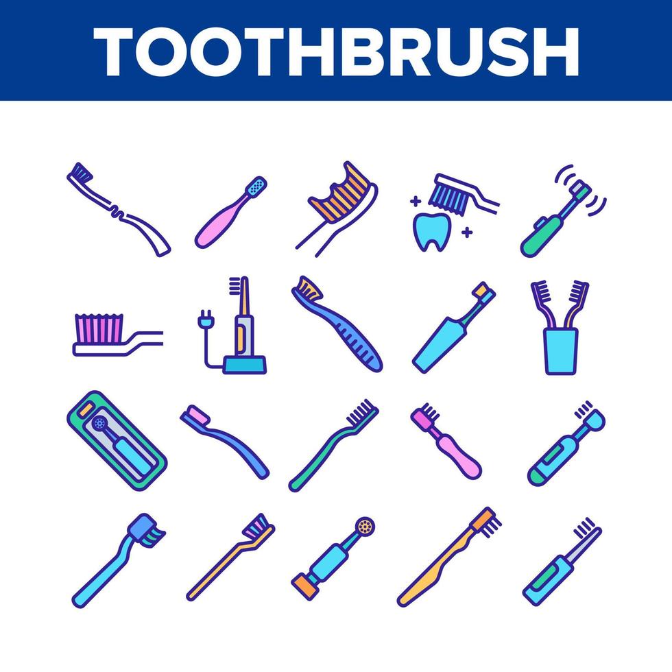 set di icone per la raccolta di attrezzature per spazzolino da denti vettore