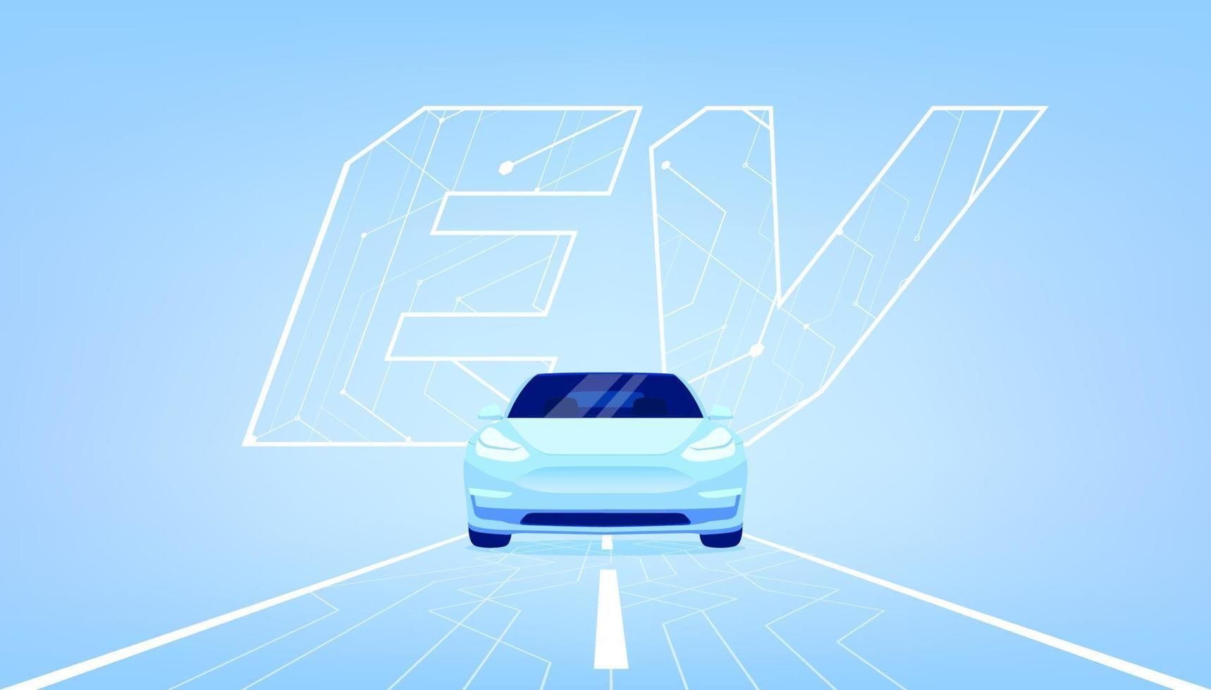 ev auto o veicolo elettrico su sfondo blu. vettore