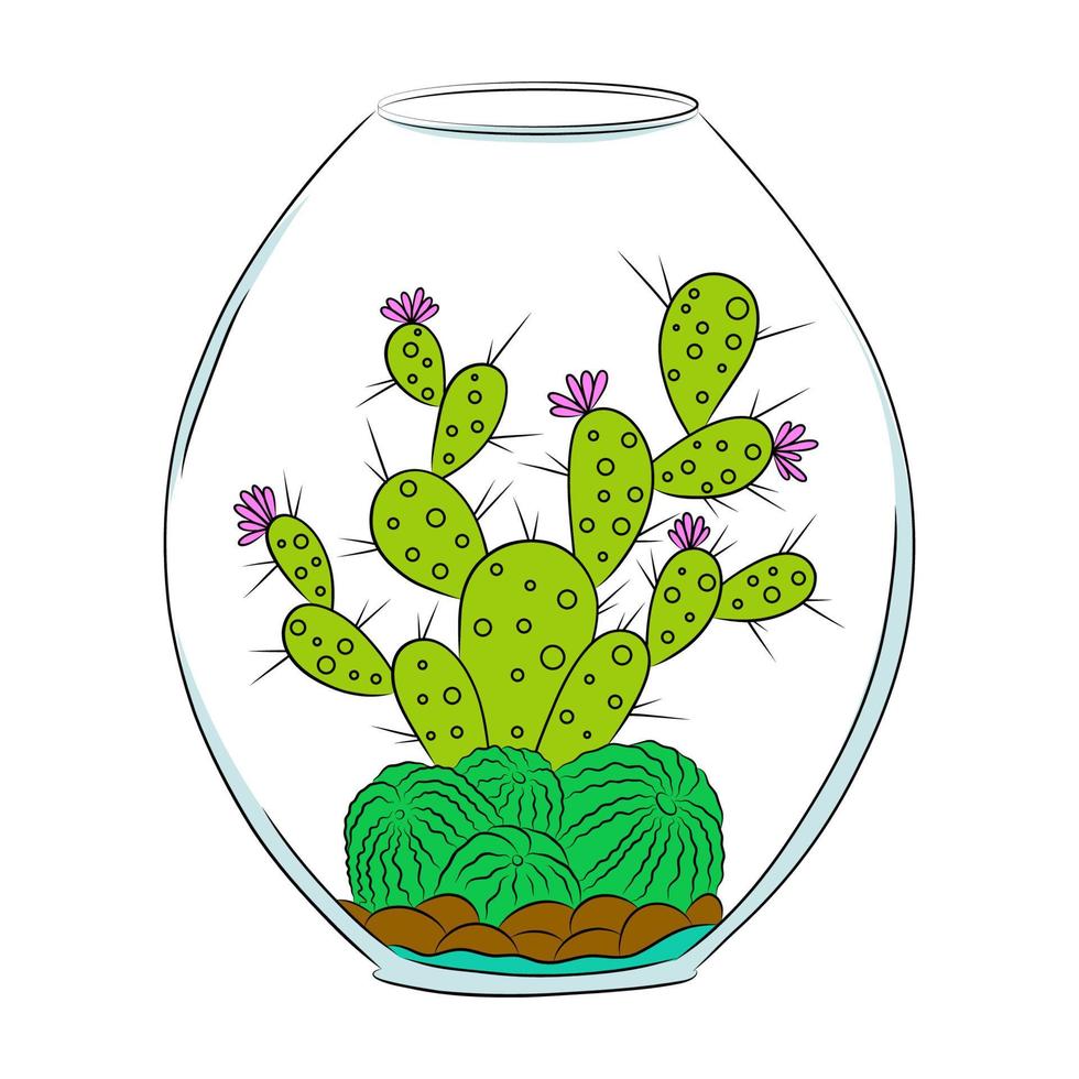 insieme variopinto dell'illustrazione di doodle del cactus. vettore