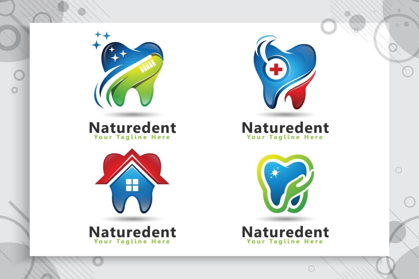 set di design del logo vettoriale per la cura dei denti con un concetto naturale moderno, con uno stile di colore moderno.