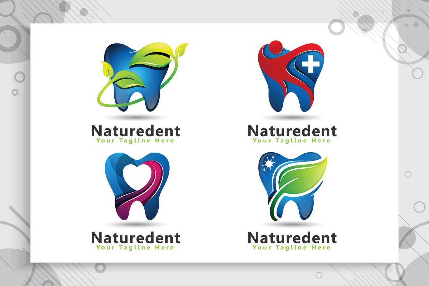 set di design del logo vettoriale per la cura dei denti con un concetto naturale moderno, con uno stile di colore moderno.