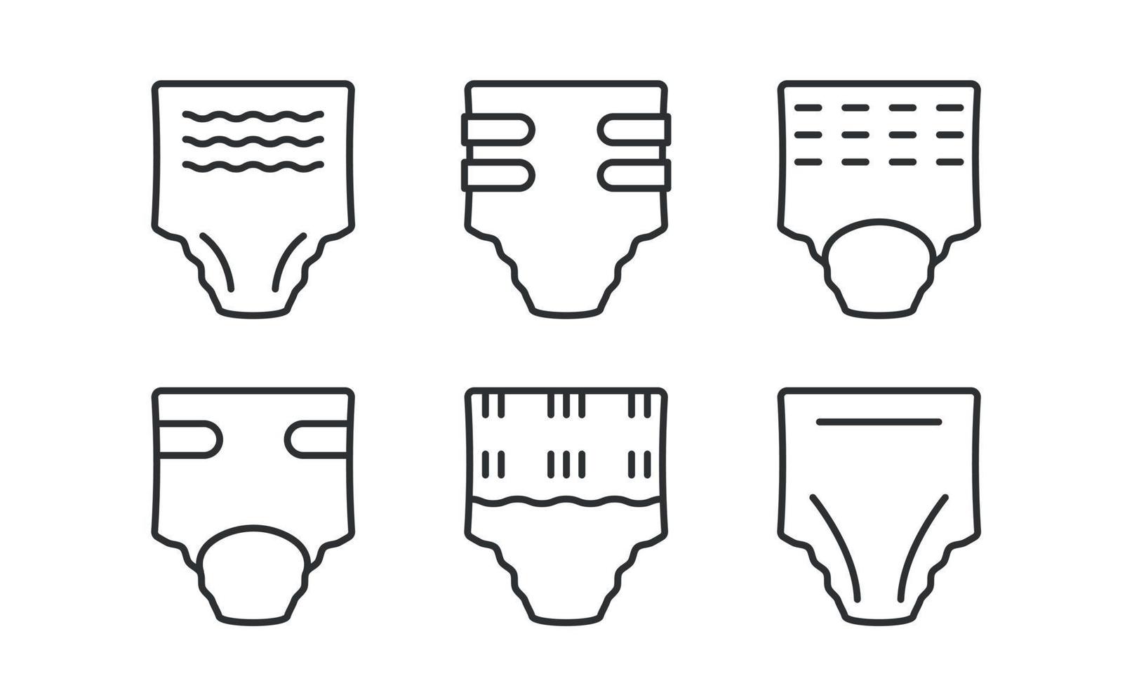 set di icone della linea di pannolini per adulti neri. concetto di assistenza sanitaria. contorno oggetto tratto. illustrazione vettoriale