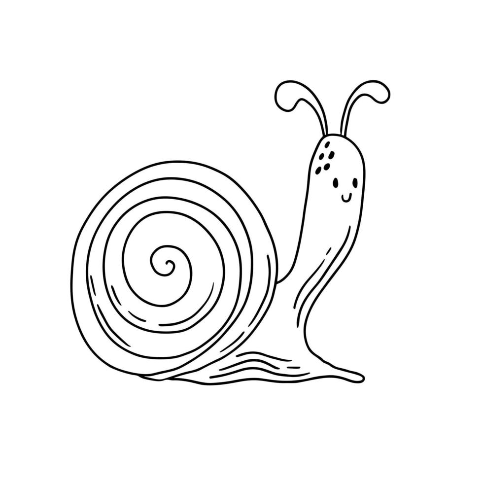 lumaca carina in stile doodle disegnato a mano. illustrazione vettoriale isolato su sfondo bianco.