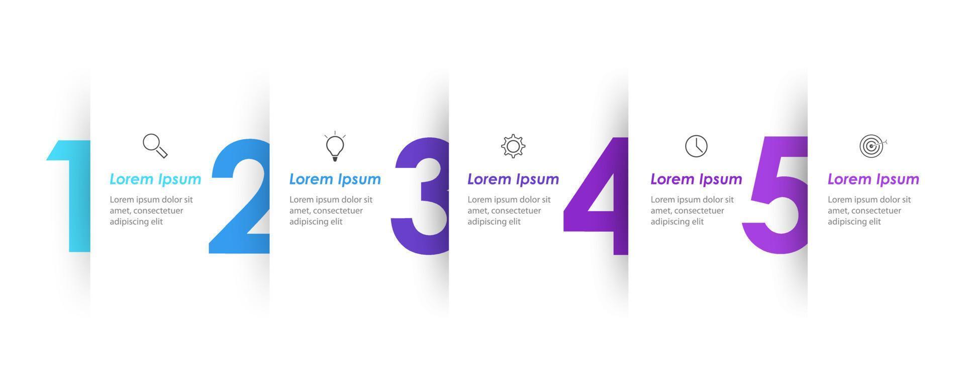 modello di progettazione di etichetta infografica vettoriale con icone e 5 opzioni o passaggi. può essere utilizzato per diagramma di processo, presentazioni, layout del flusso di lavoro, banner, diagramma di flusso, grafico informativo.