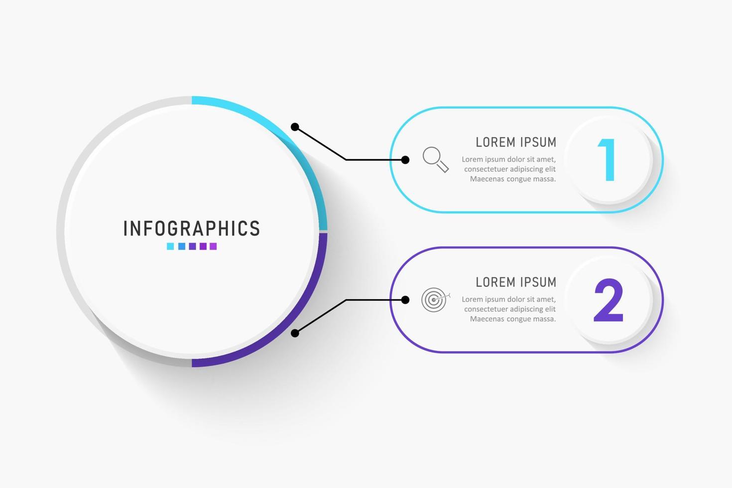 modello di progettazione di etichetta infografica vettoriale con icone e 2 opzioni o passaggi. può essere utilizzato per diagramma di processo, presentazioni, layout del flusso di lavoro, banner, diagramma di flusso, grafico informativo.