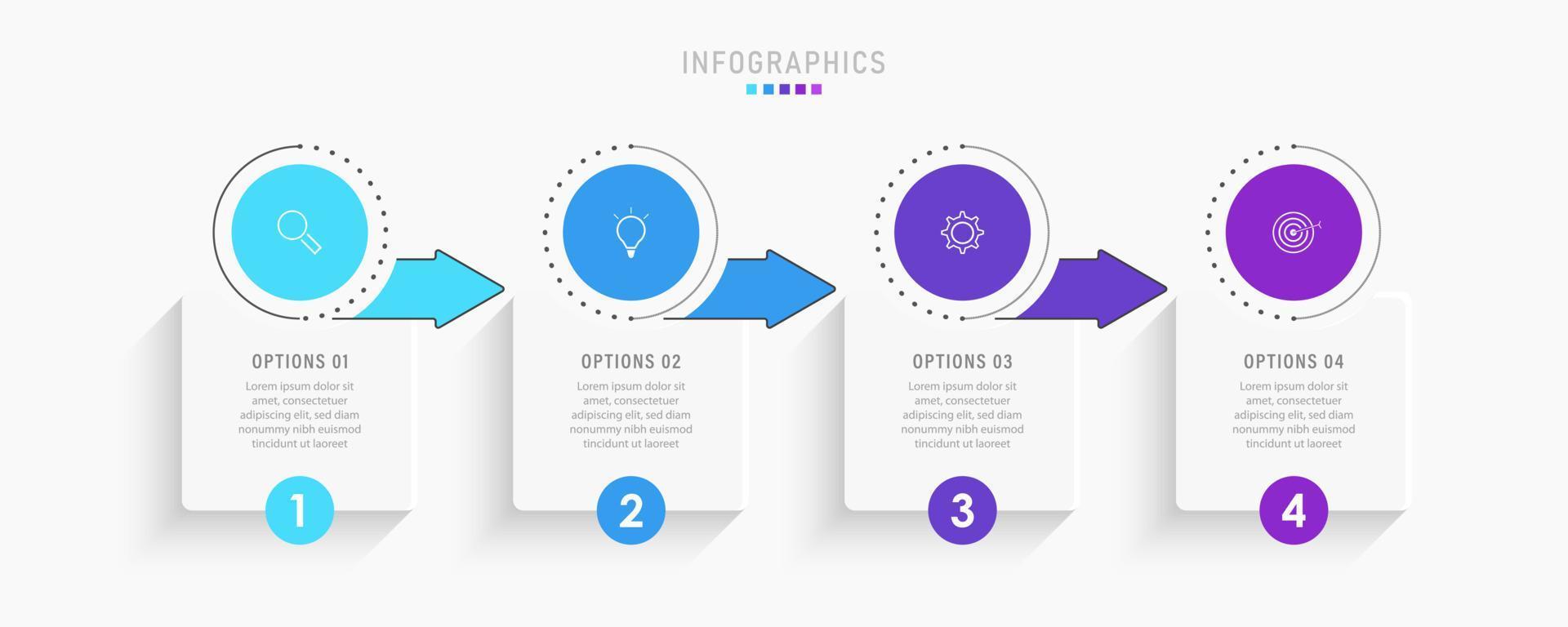 modello di progettazione di etichetta infografica vettoriale con icone e 4 opzioni o passaggi. può essere utilizzato per diagramma di processo, presentazioni, layout del flusso di lavoro, banner, diagramma di flusso, grafico informativo.