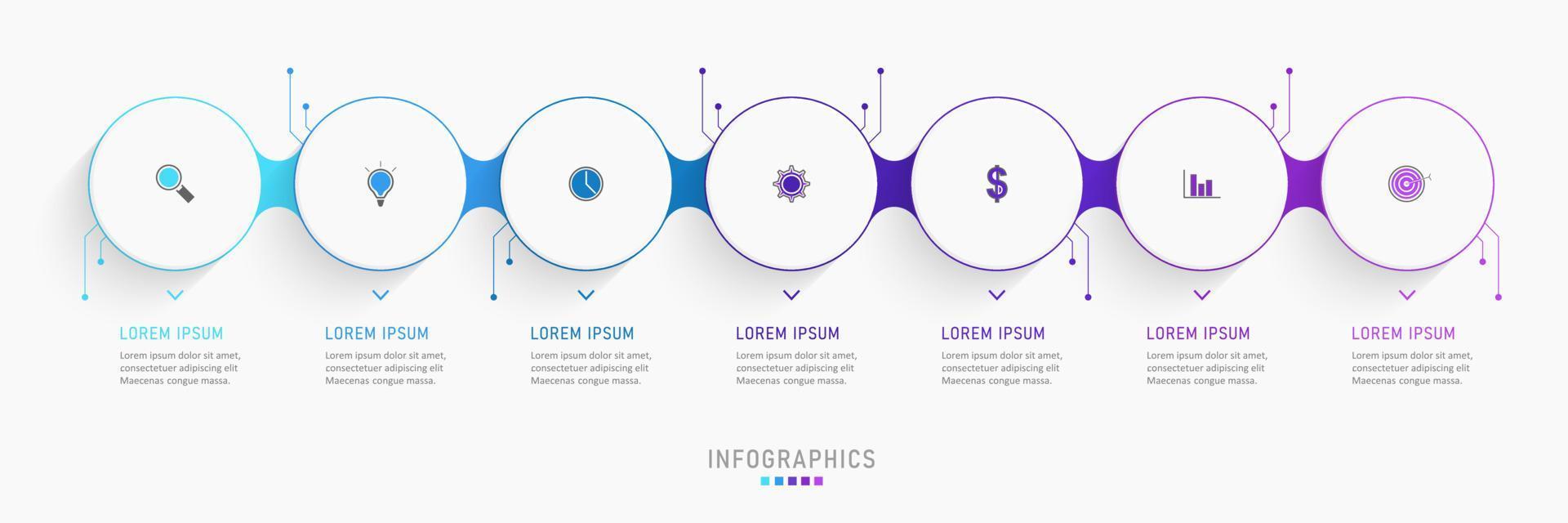 modello di progettazione di etichetta infografica vettoriale con icone e 7 opzioni o passaggi. può essere utilizzato per diagramma di processo, presentazioni, layout del flusso di lavoro, banner, diagramma di flusso, grafico informativo.