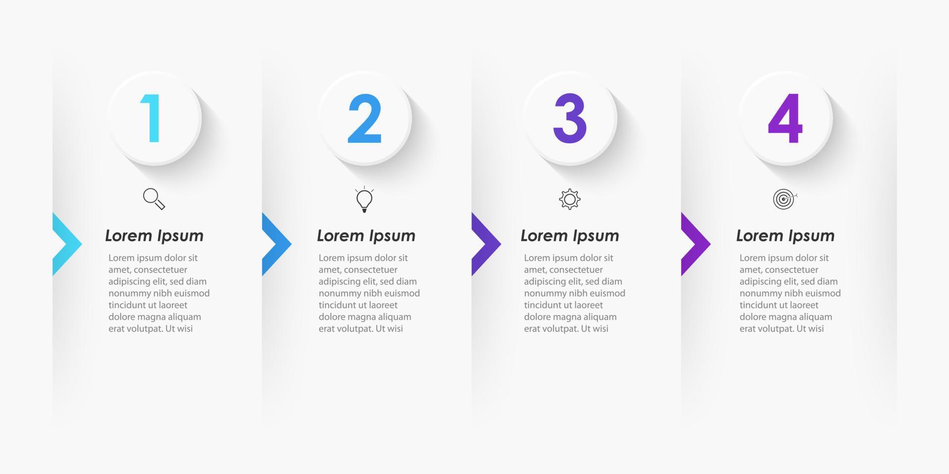 modello di progettazione di etichetta infografica vettoriale con icone e 4 opzioni o passaggi. può essere utilizzato per diagramma di processo, presentazioni, layout del flusso di lavoro, banner, diagramma di flusso, grafico informativo.