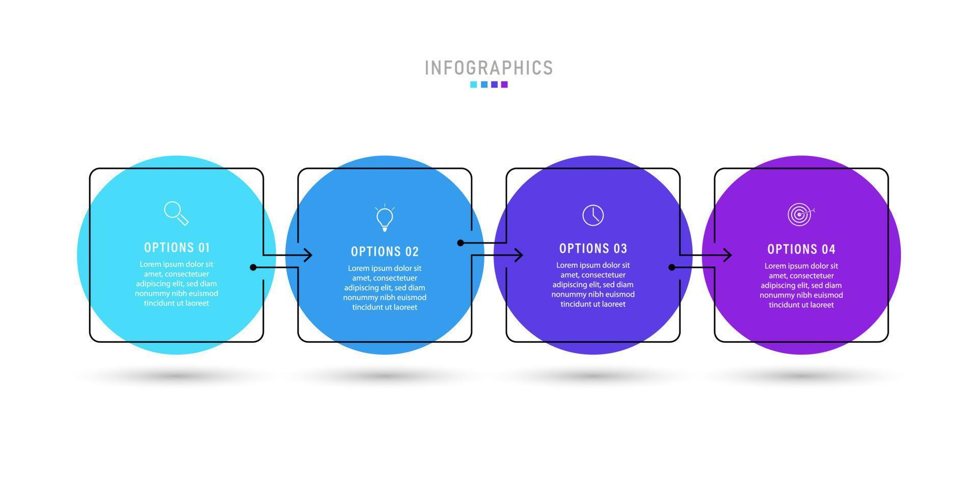 modello di progettazione di etichetta infografica vettoriale con icone e 4 opzioni o passaggi. può essere utilizzato per diagramma di processo, presentazioni, layout del flusso di lavoro, banner, diagramma di flusso, grafico informativo.