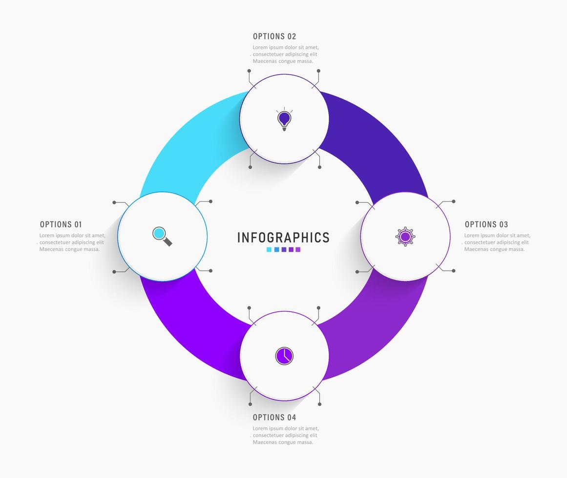 modello di progettazione di etichetta infografica vettoriale con icone e 4 opzioni o passaggi. può essere utilizzato per diagramma di processo, presentazioni, layout del flusso di lavoro, banner, diagramma di flusso, grafico informativo.