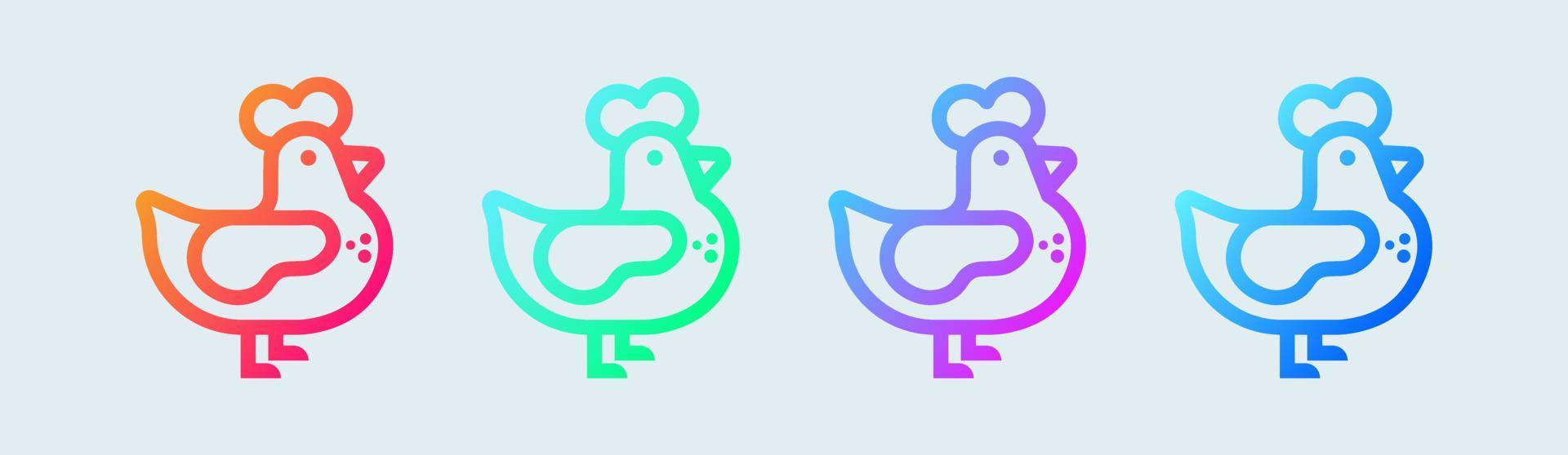 icona della linea di pollo in colori sfumati. illustrazione vettoriale di segni di gallina.