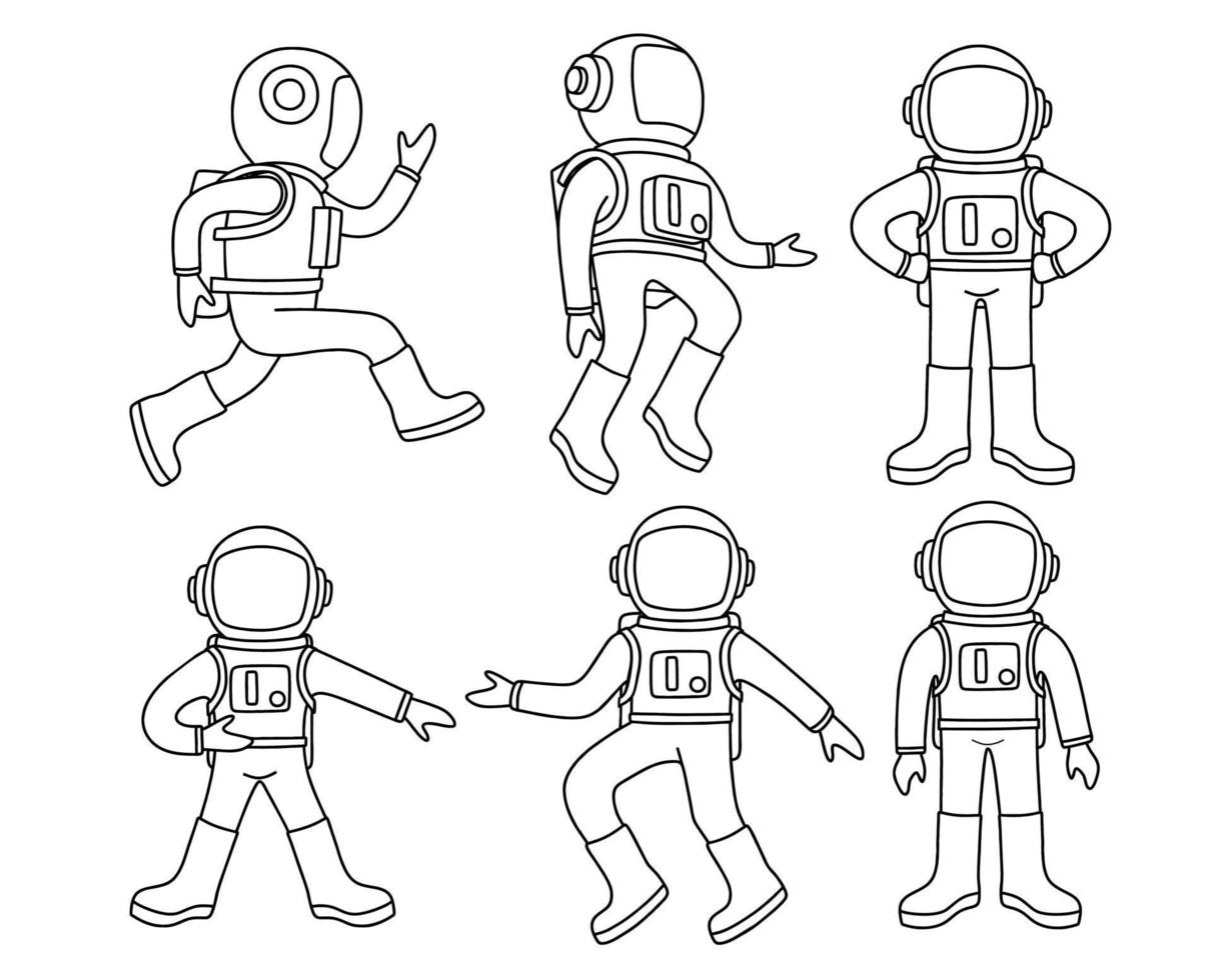 doodle set di simpatico astronauta. vettore