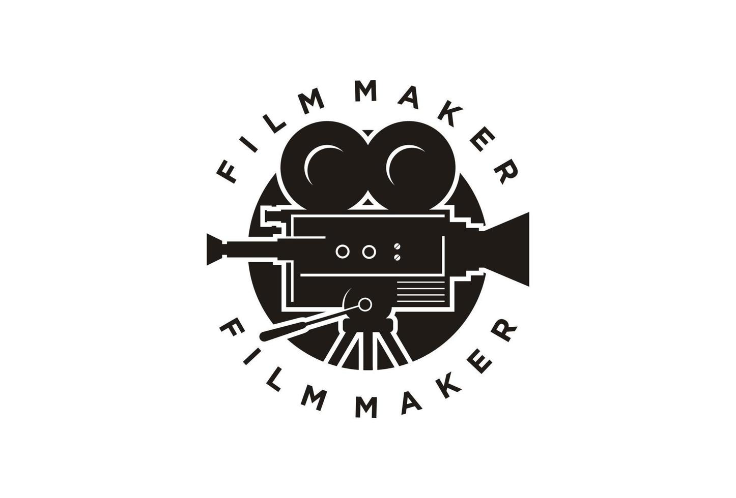 design del logo della videocamera vintage per la produzione di cinema vettore