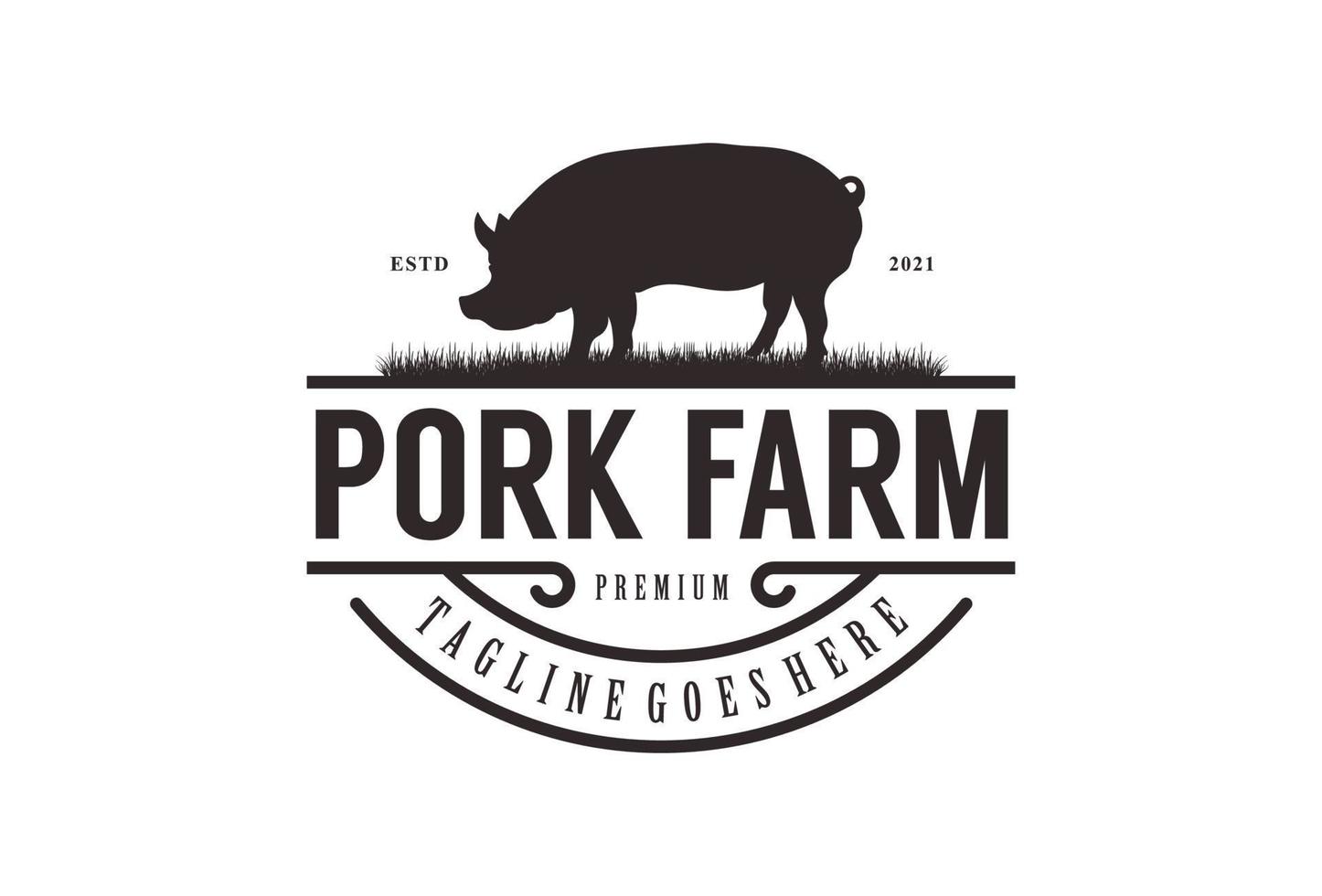 vettore di progettazione del logo dell'azienda agricola di maiale dell'annata - ispirazione per il design del logo del maiale dell'annata