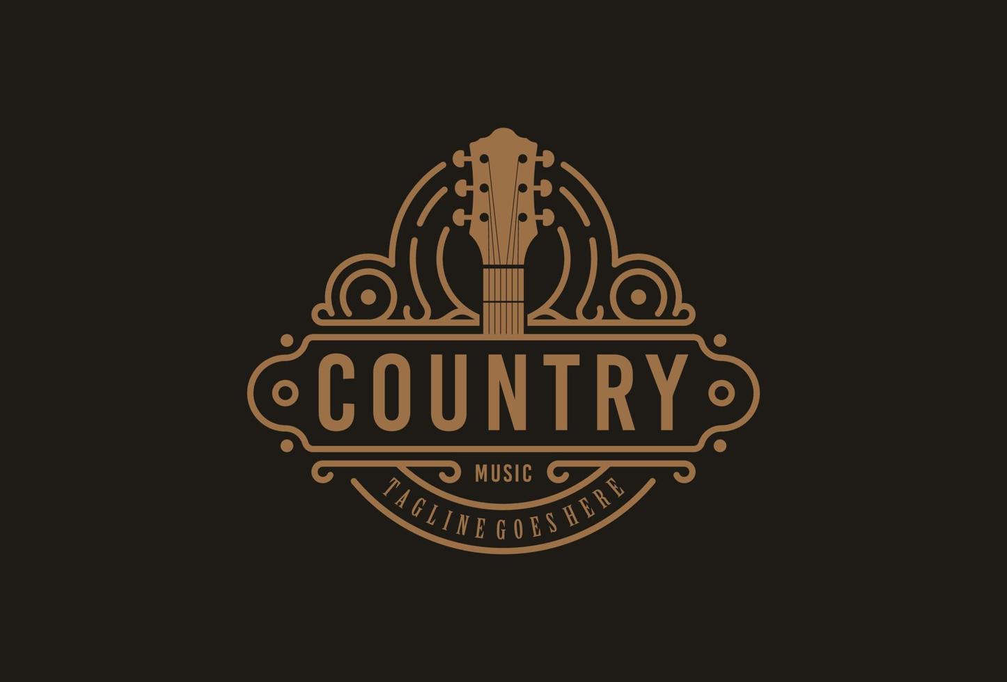 country chitarra musica western vintage retrò saloon bar cowboy logo design vettore
