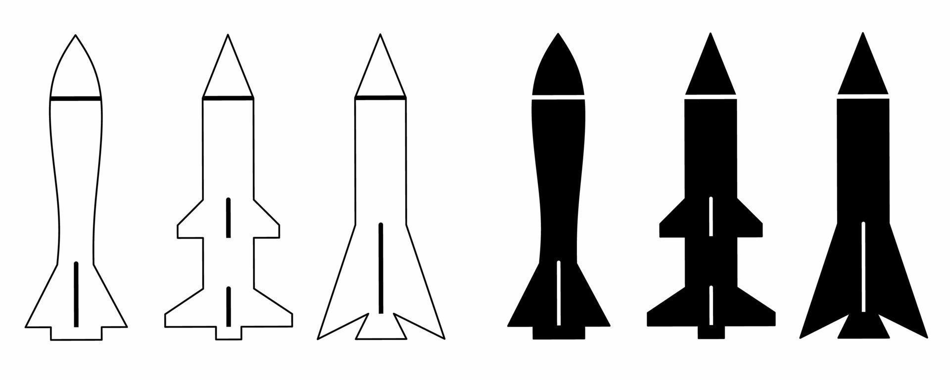 set di icone di missili militari isolato su sfondo bianco. icona piatta del missile silhouette di contorno vettore
