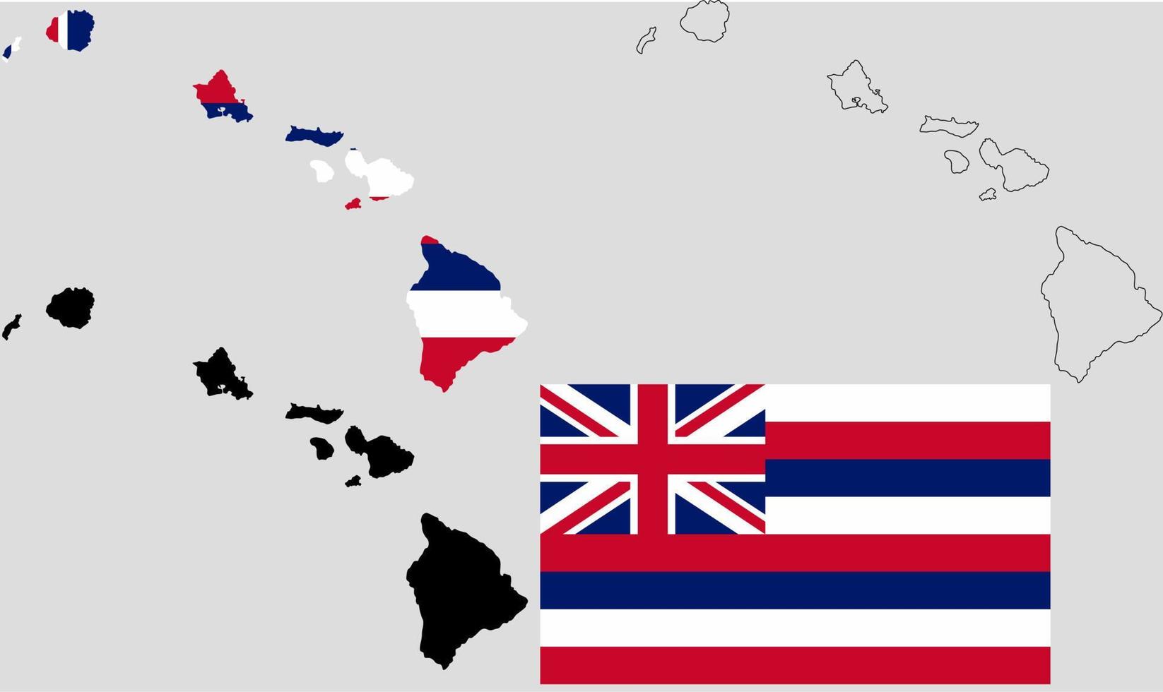 insieme dell'icona della bandiera della mappa dello stato delle hawaii vettore