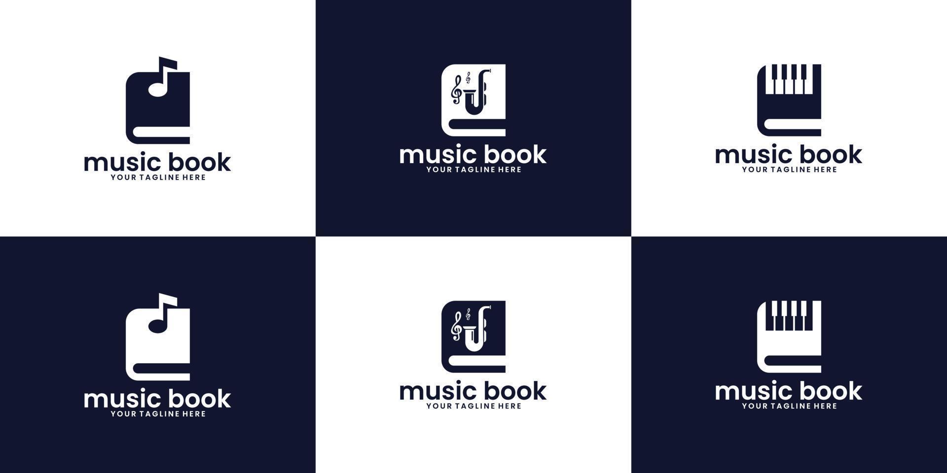 collezione di ispirazione per il design del logo del libro di musica vettore
