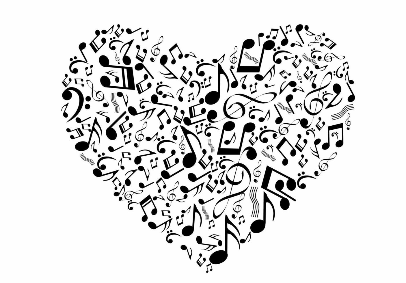 a forma di cuore dalla musica delle note, icona della musica d'amore vettore