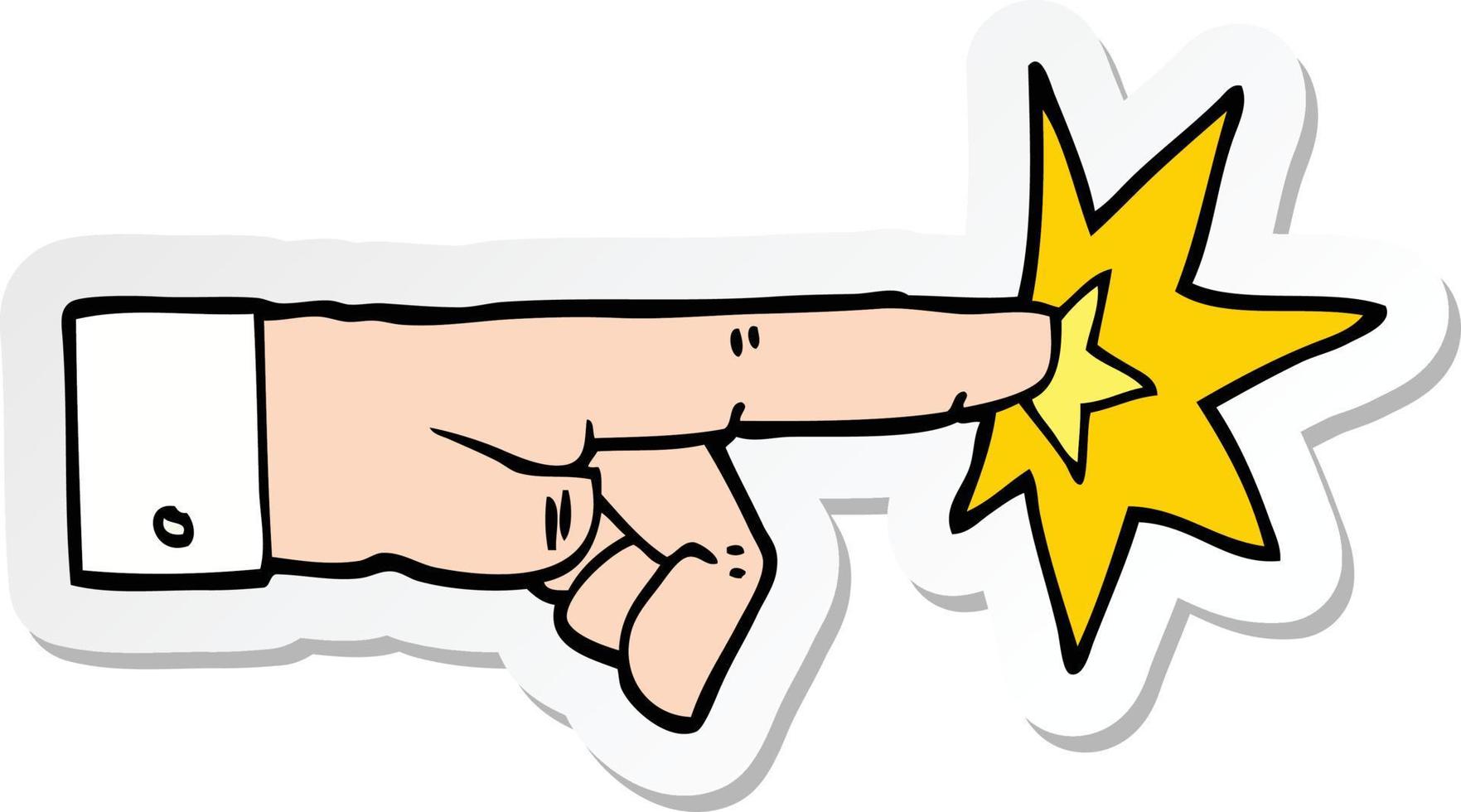 adesivo di un cartone animato che indica la mano vettore