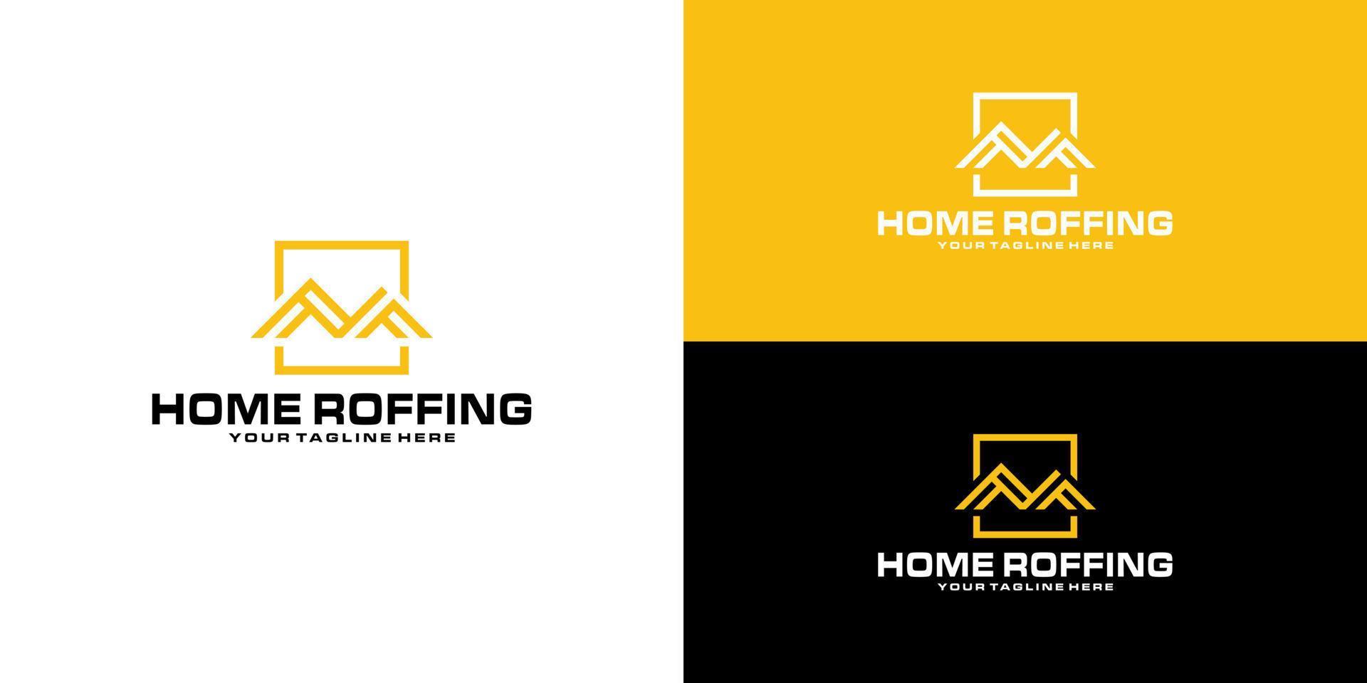 ispirazione per il design del logo del tetto della casa e cornice quadrata vettore