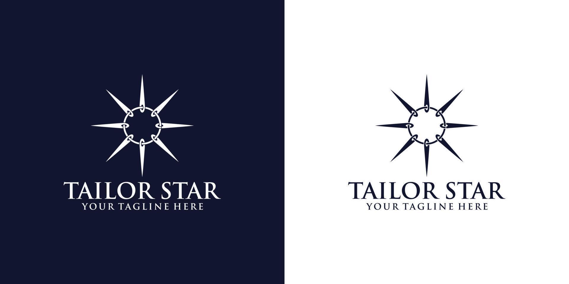 ispirazione per il design del logo su misura con aghi da cucito che si attorcigliano per formare una stella vettore