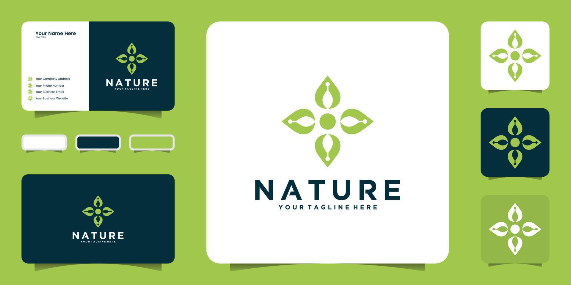 logo della natura ruota il logo e il biglietto da visita di ispirazione del design della foglia vettore