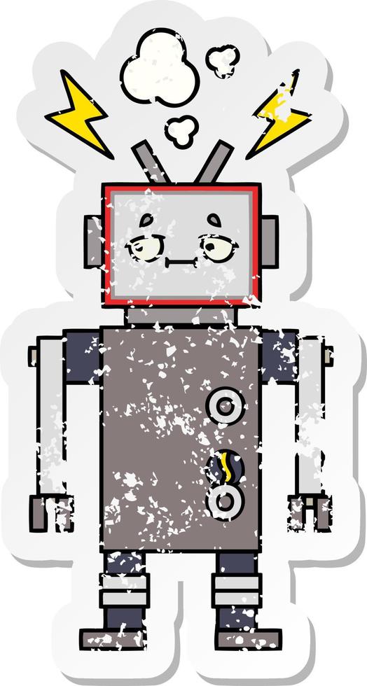 adesivo in difficoltà di un simpatico robot cartone animato vettore