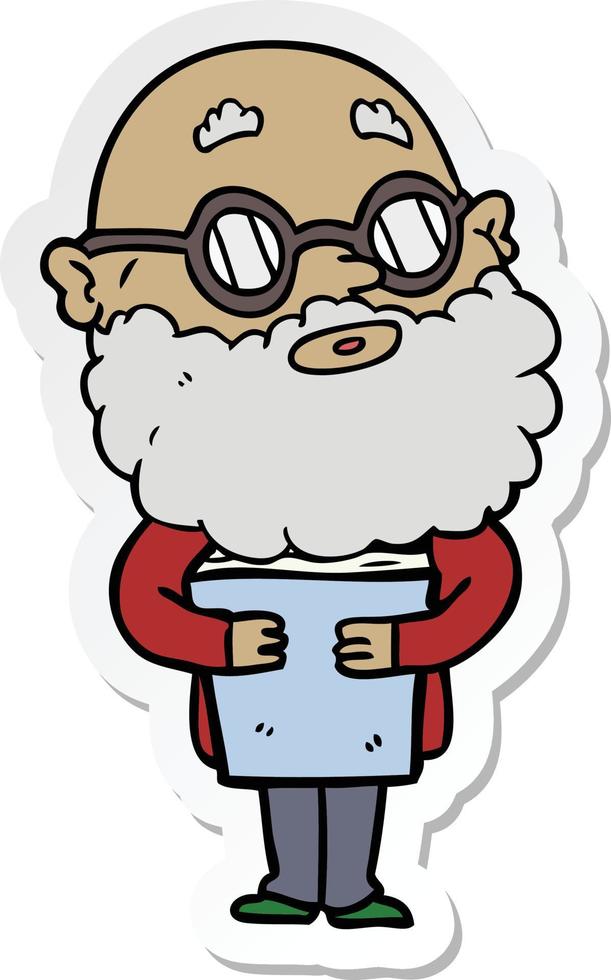 adesivo di un uomo curioso cartone animato con barba e occhiali vettore