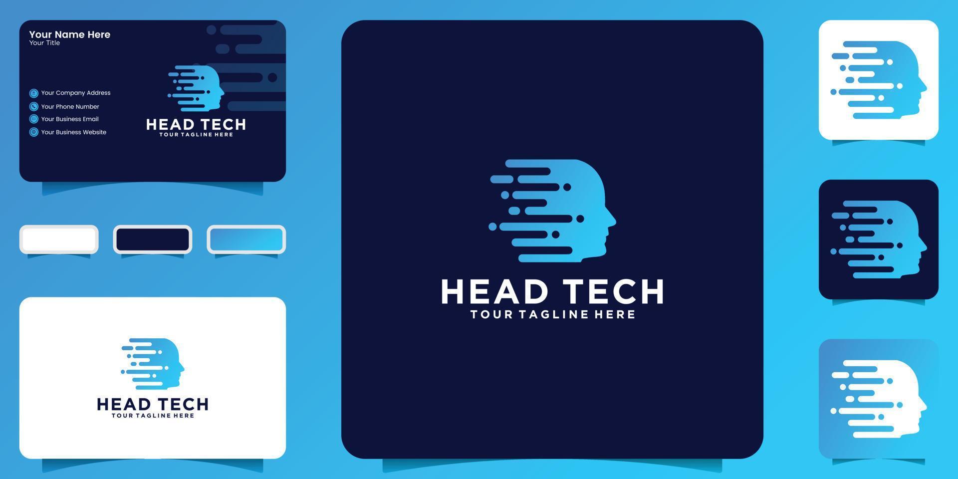 logo della tecnologia della testa, vettore del concetto del logo della testa del pixel, modello del logo della tecnologia robotica e biglietto da visita