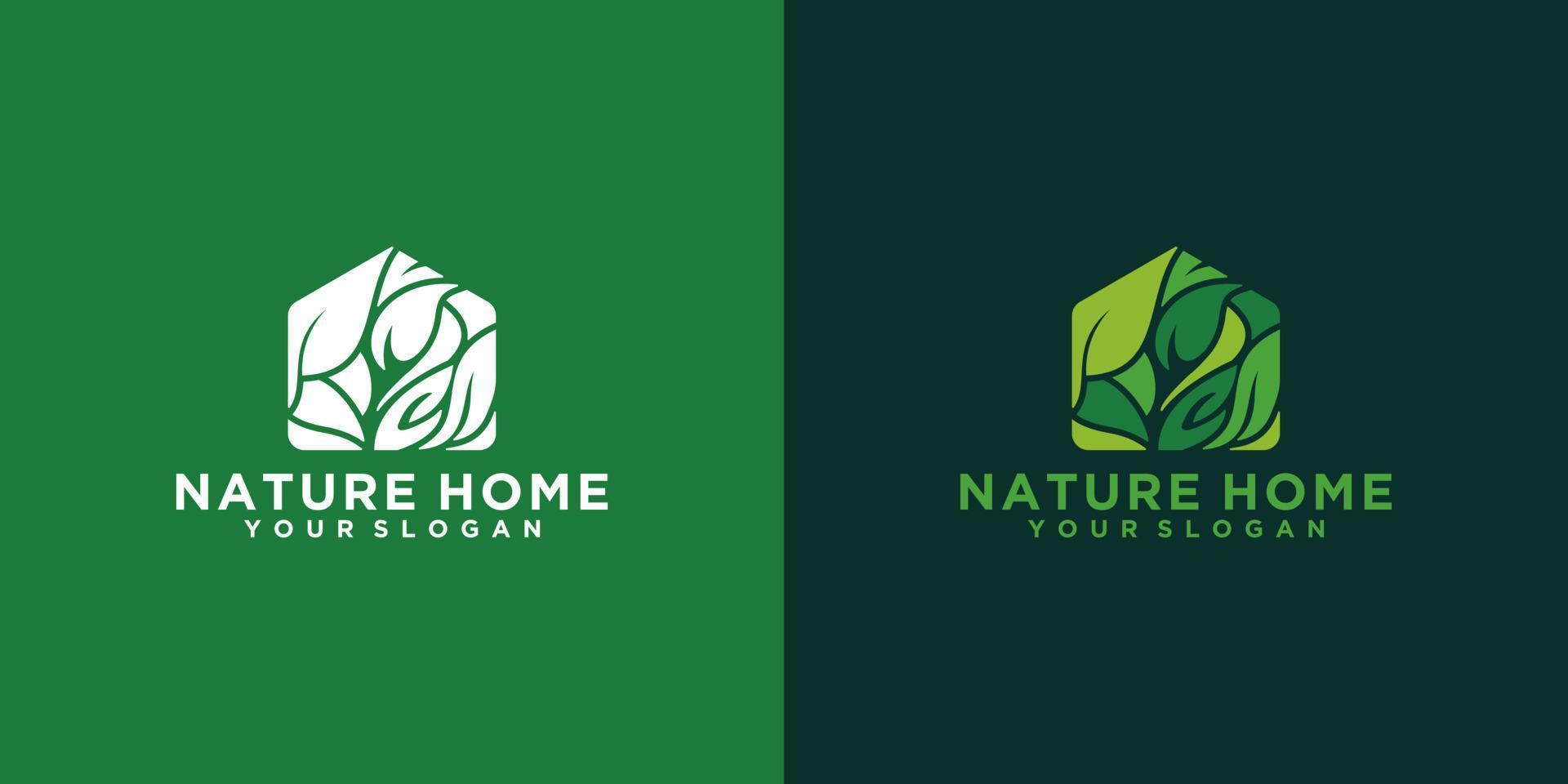design del logo della natura della casa verde, concetto di foglia a forma di casa vettore