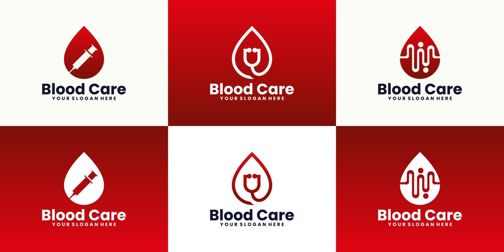 raccolta di ispirazione per il design del logo della donazione di sangue vettore