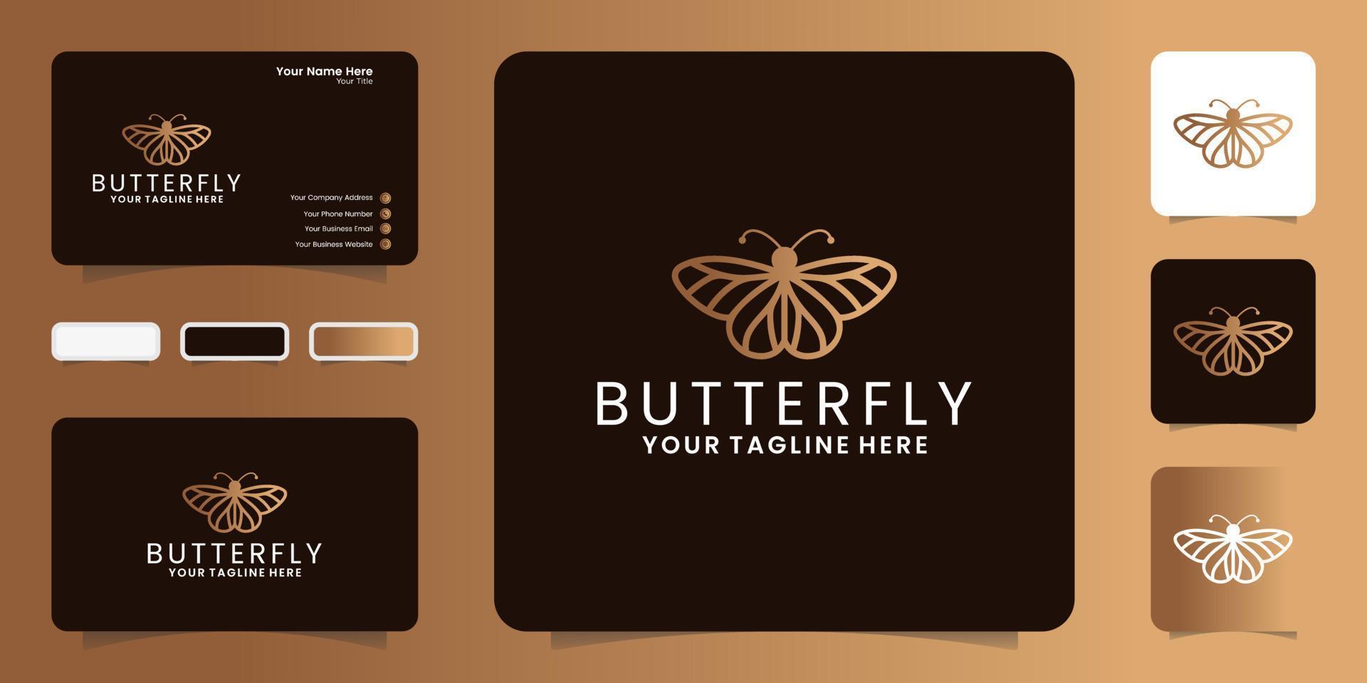 bella ispirazione per il design del logo della farfalla in stile line art e biglietto da visita vettore