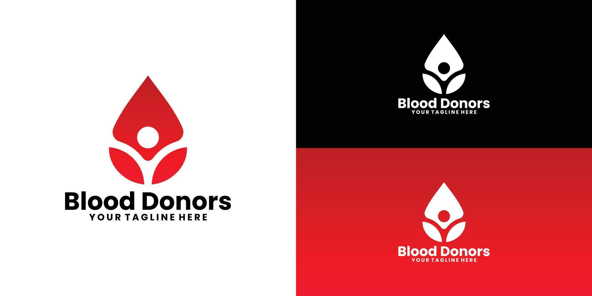 goccia di sangue con spazio negativo persone per il logo della donazione di sangue e il design del logo sanitario vettore