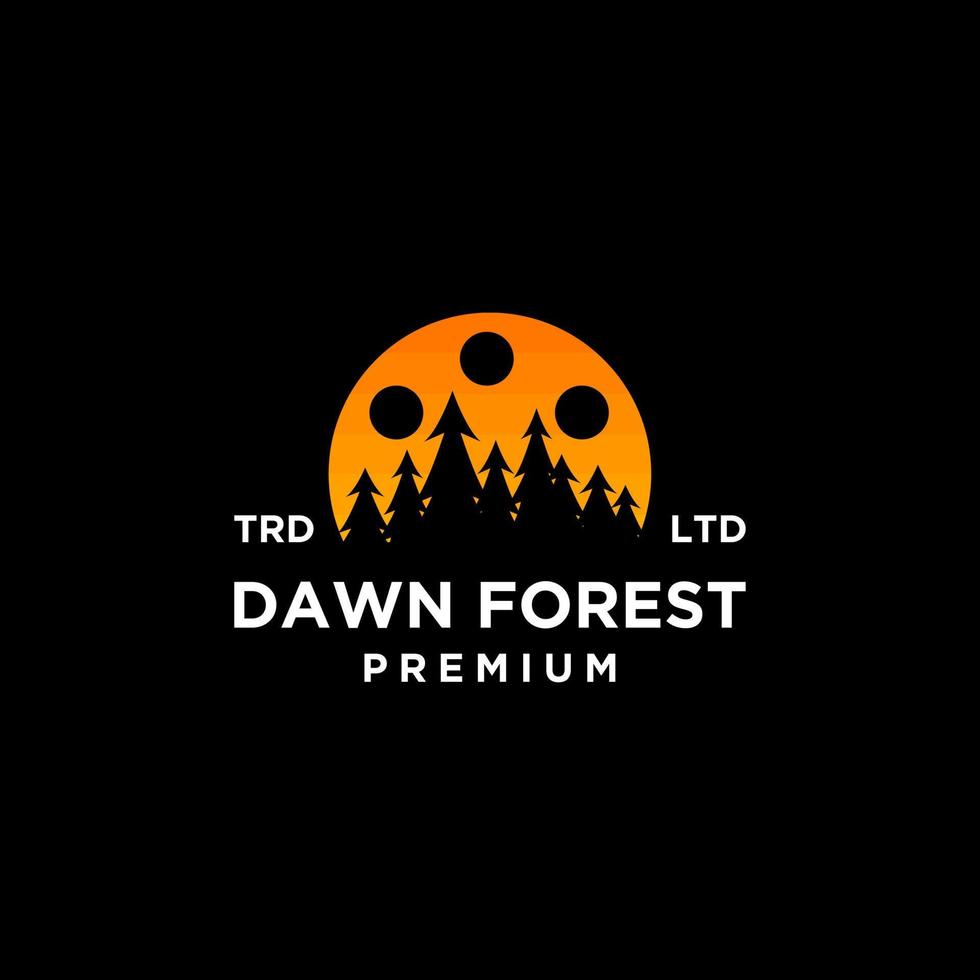 design dell'icona del logo vettoriale del film della foresta dell'alba dell'albero di legno premium