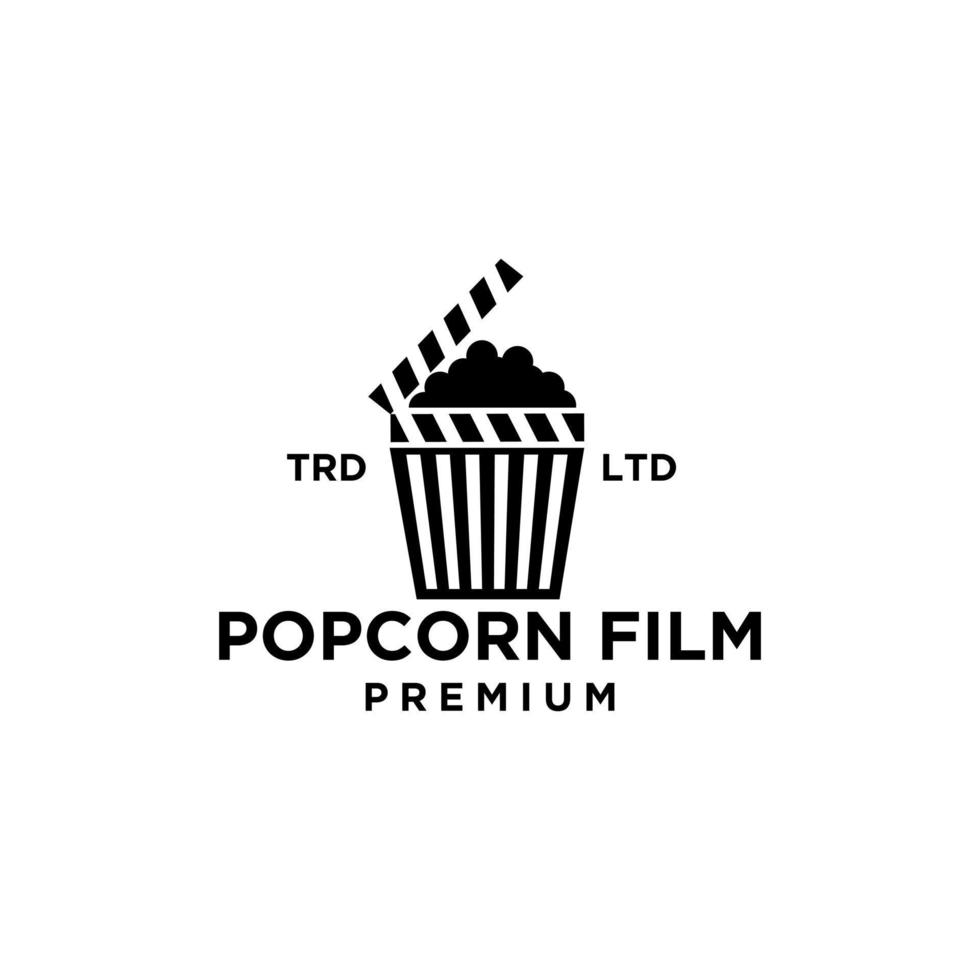 design dell'icona del logo nero di vettore del film del cinema di popcorn premium